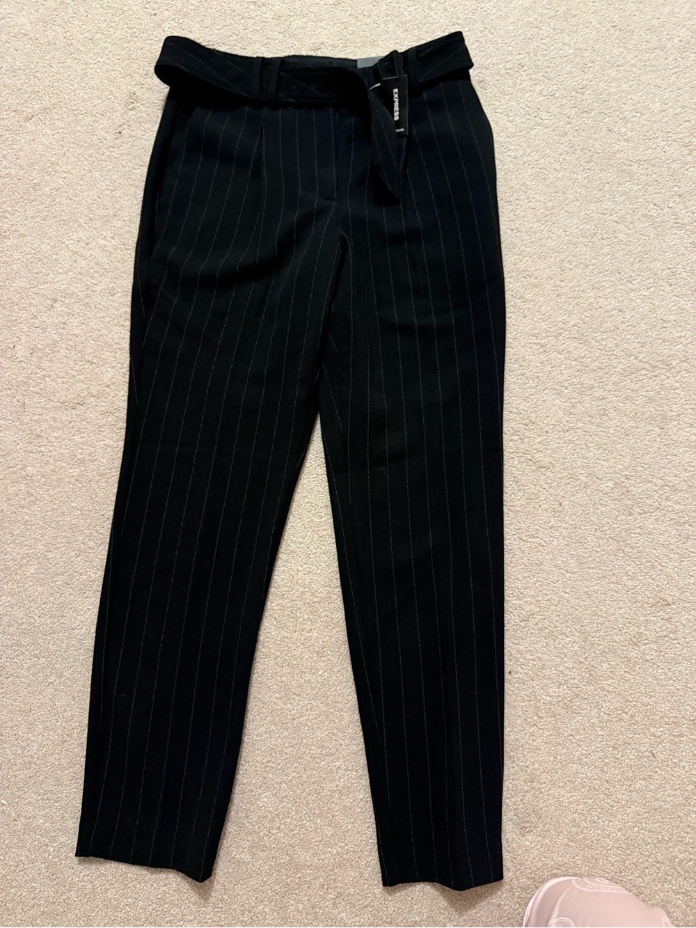 Express women’s Black Pinstripe Dress Pants with Belt - Picture 2 of 4